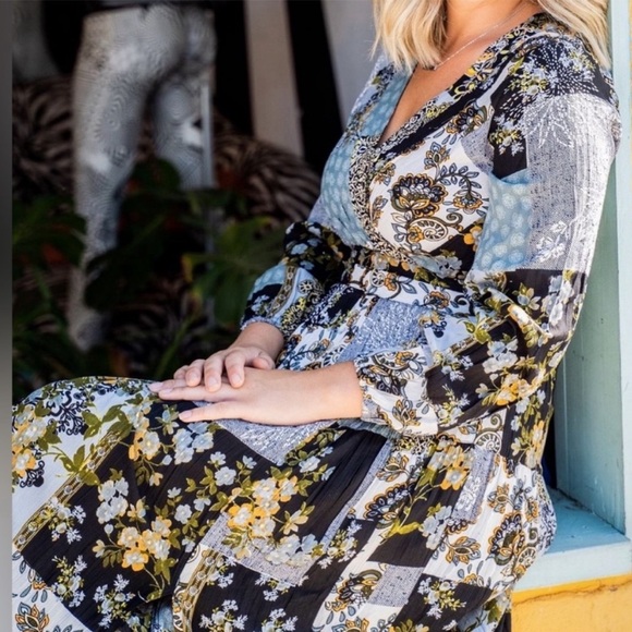 Raga Boho Floral Patchwork Blue Maxi Dress L - Picture 1 of 7